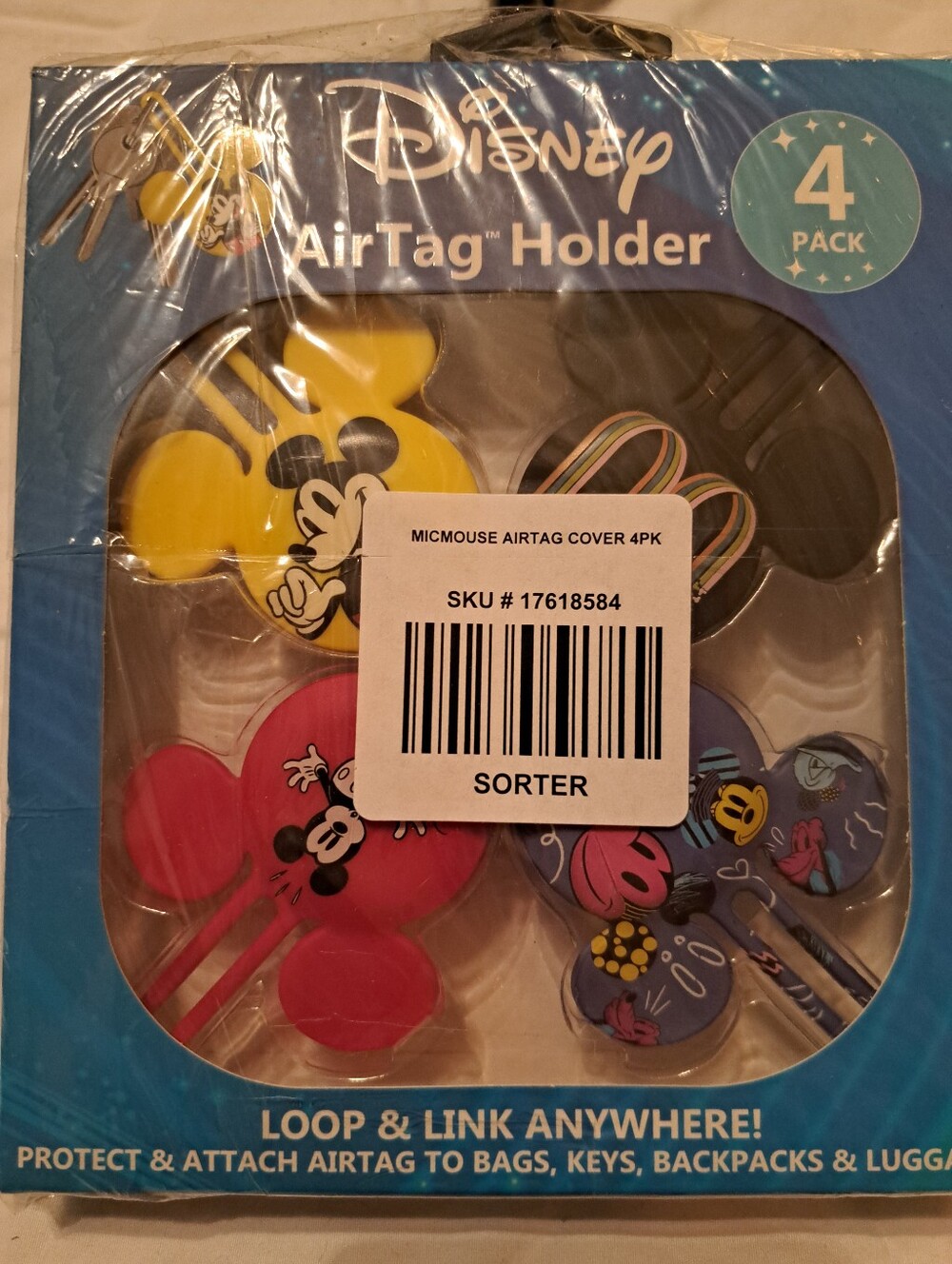 Disney Mickey Mouse AirTag Holder 4-Pack - Yellow, Pink, Purple, Black